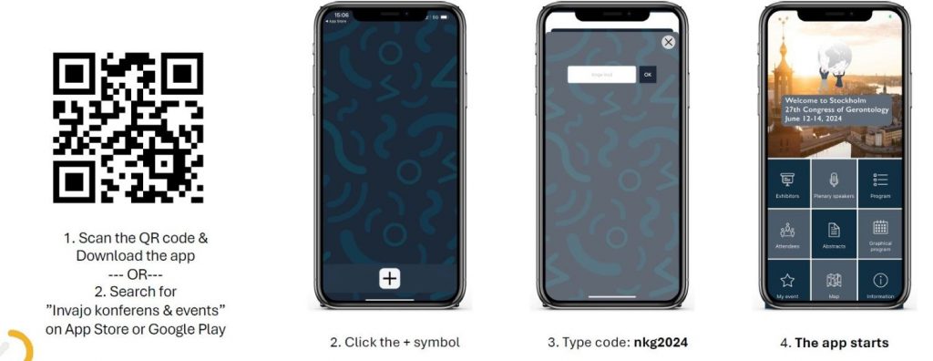 QR code, images showing how to download the app